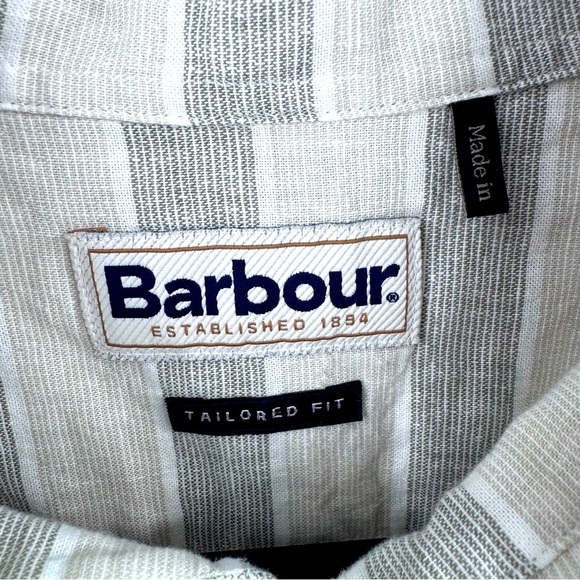 Barbour Linen Blend Gray Striped Casual Button Down Shirt - Picture 5 of 8